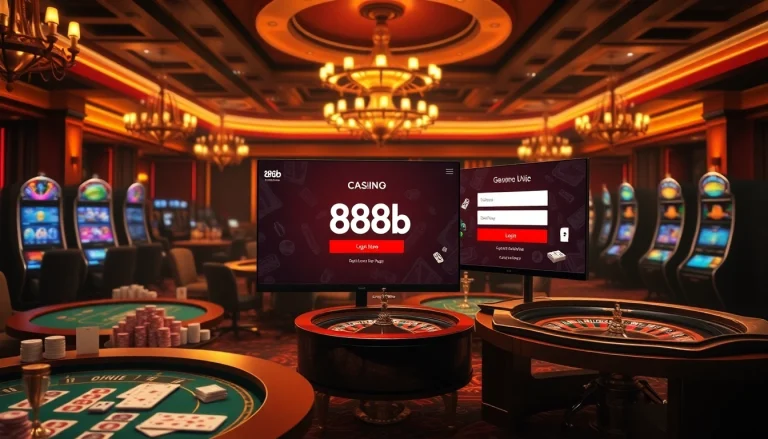 Login interface for 888b featuring vibrant casino elements and immersive gaming atmosphere.