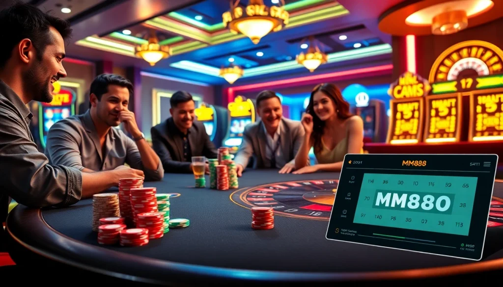 Experience the thrill of gambling with MM88.how's sophisticated poker table and vibrant casino ambiance.
