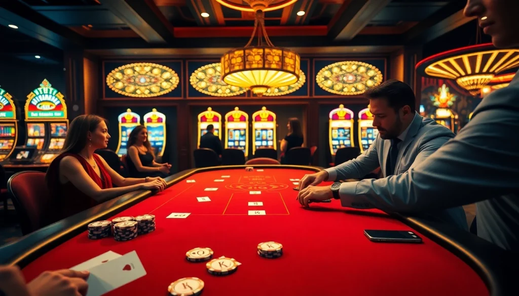 KJC poker players engaging in a high-stakes game at a luxurious casino table.