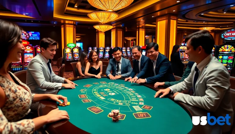 Exciting gameplay at nhà cái usbet featuring a modern blackjack table and vibrant casino atmosphere.