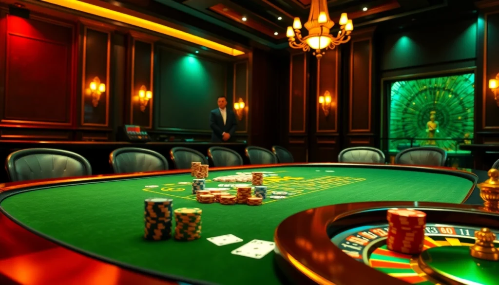 Experience FABET's thrilling casino atmosphere with high-stakes poker and vibrant chips.