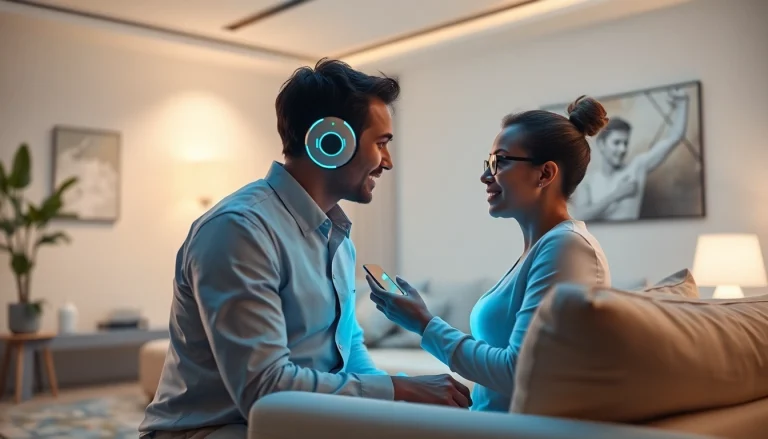 Futuristic interaction with a sex AI device in a modern living room.