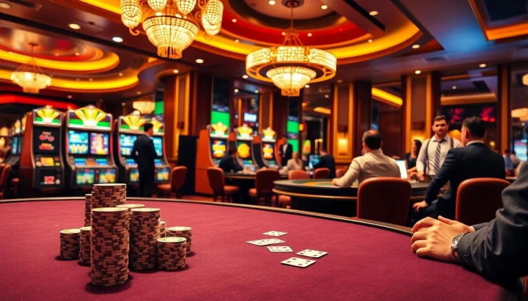 Experience the thrill of vn88 with an intense poker match at a luxurious casino table.