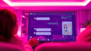Interactive chat scene showcasing ai sex chat with friendly AI avatars and a cozy digital ambiance.