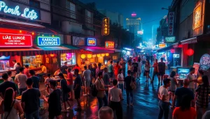 Explore the vibrant 호치민밤문화 enlivened by neon lights and lively crowds in Ho Chi Minh City.