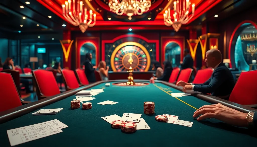 A dynamic poker game scene at ok8386.com, featuring poker chips and betting slips on an elegant table.