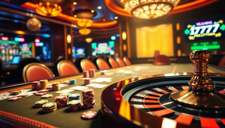 Experience the excitement of 777VIP gaming with vibrant casino tables and rich poker chips.