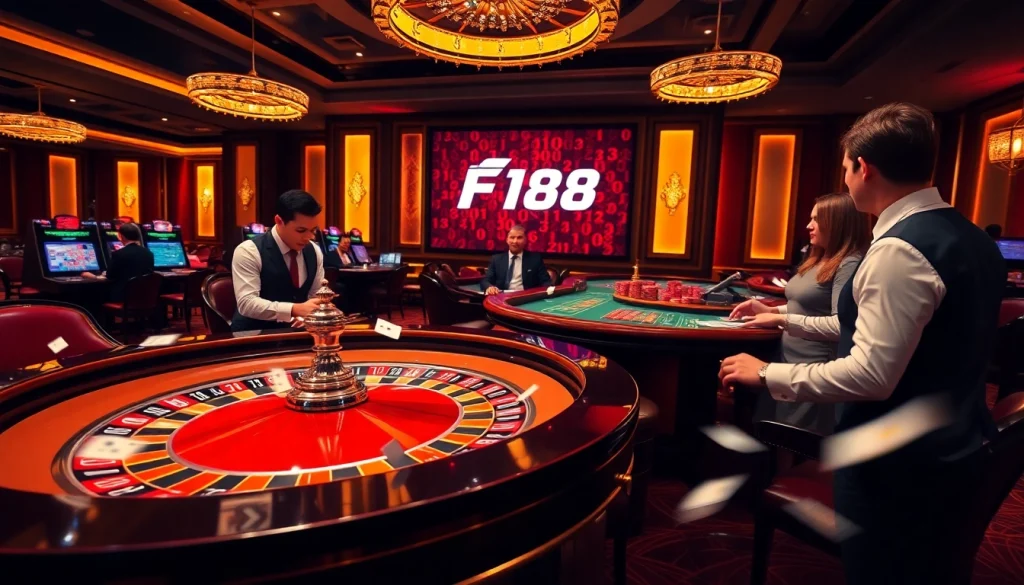 Experience thrilling gameplay at F168 with professional dealers and vibrant casino elements.