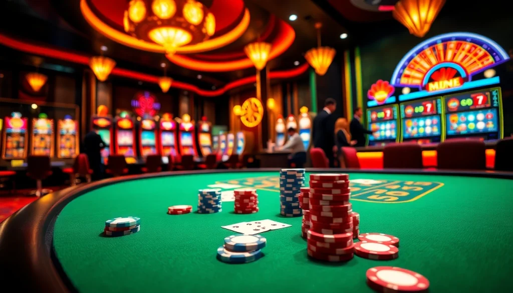 High-stakes poker game at nhà cái uu88, with colorful chips and cards in a luxurious casino setting.