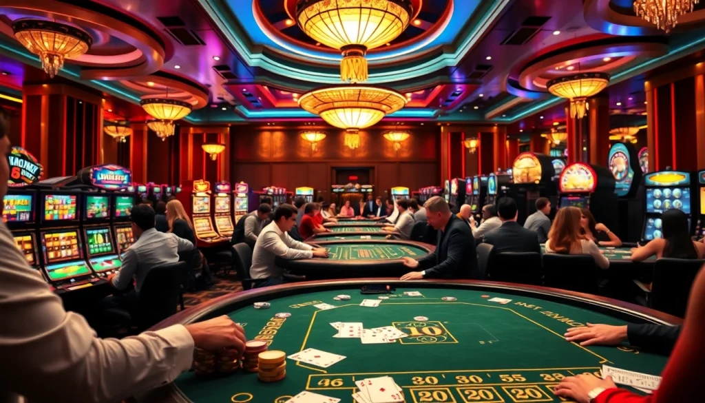 Exciting gambling action at https://king88b.us.com/ with vibrant casino tables, chips, and slots.
