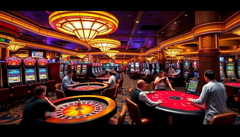 Players enjoying various games at F168.COM’s vibrant casino environment, showcasing excitement and engagement.