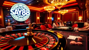 Experience the thrill of SAY88 with a high-stakes casino atmosphere featuring roulette and poker games.