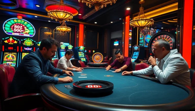 Experience the thrill of high-stakes poker at 88i casino with vibrant colors and luxurious decor.