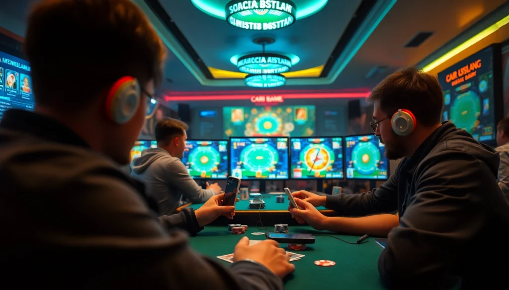 Dynamic online game bài experience with players immersed in vibrant card games.