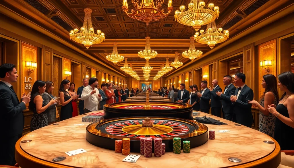 Experience the excitement at the LC 88 roulette table with vibrant poker chips and elegant cards.