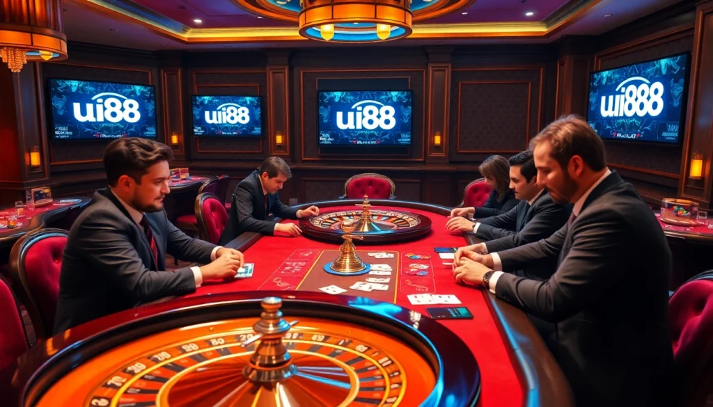Players strategizing at a poker table while enjoying an exhilarating gaming experience with uu88 elements.