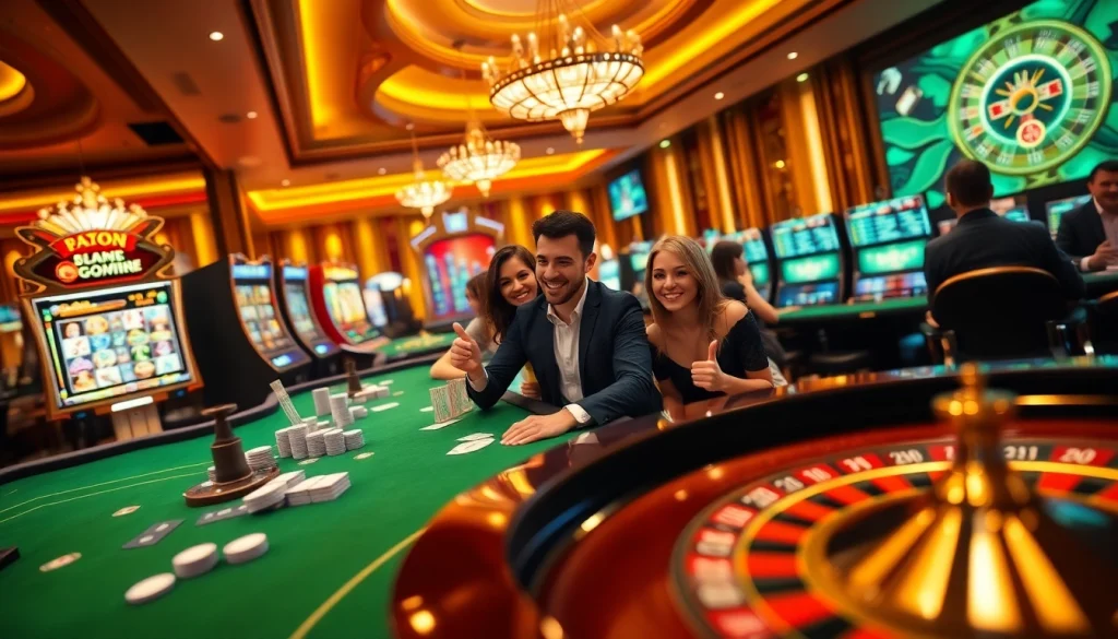 E2bet users enjoying a thrilling online casino experience with vibrant slot machines and engaging casino tables.