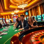 E2bet users enjoying a thrilling online casino experience with vibrant slot machines and engaging casino tables.