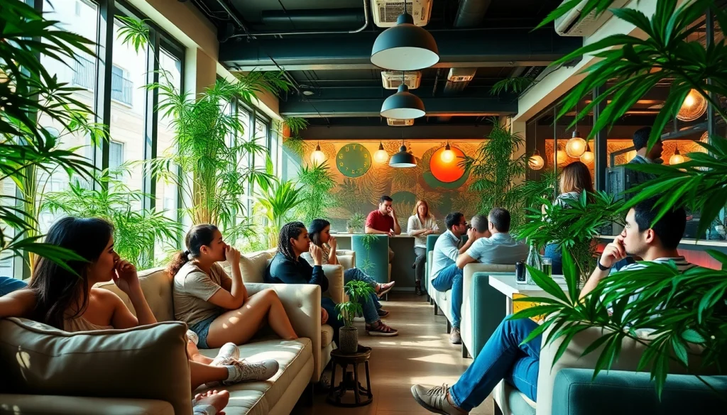 Membres heureux au Club Cannabis Madrid, profitant d'une ambiance relaxante et accueillante.