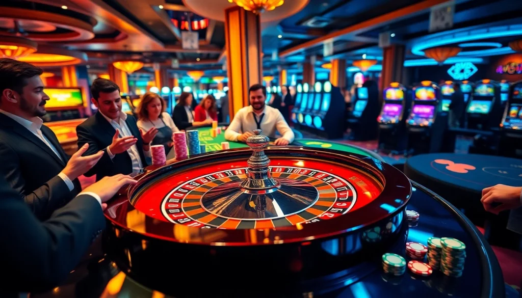 Engage with excitement at bet168 com with a vibrant casino scene featuring roulette and players.
