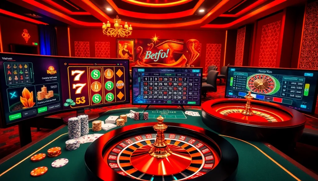 The online gambling interface of https://bet88.limited/ featuring vibrant colors, poker chips, and a roulette wheel.