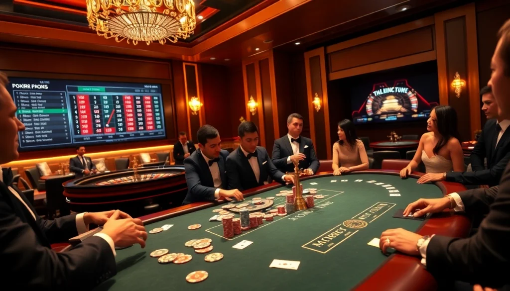 Players enjoying a thrilling game at MM88 casino tables, highlighting poker excitement.