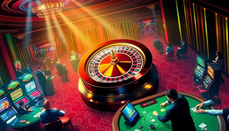 Experience thrilling gambling with rikvip at an opulent casino bustling with excitement and intense gameplay.
