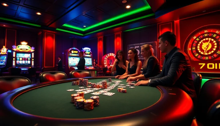 Engage in high-stakes poker at a vibrant casino scene while looking to নিবন্ধন করুন for exclusive gaming offers.