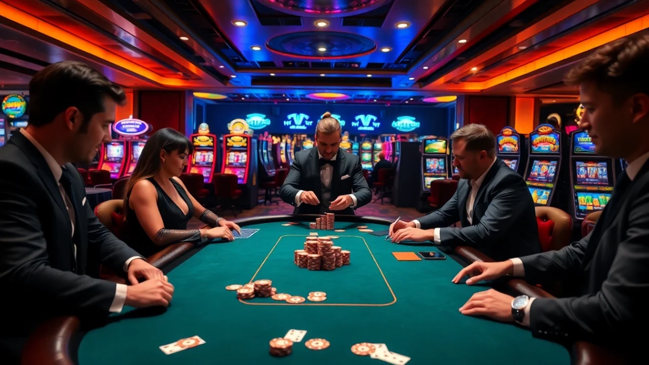 Experience high-stakes gaming action at go8s.bio/ with a luxurious poker atmosphere and vibrant gaming elements.
