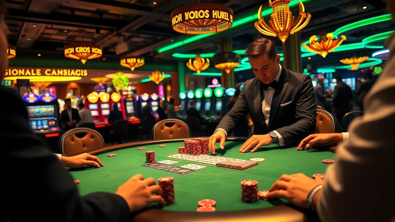 KUBET77 online gambling interface showcasing a luxurious poker table with colorful chips and elegant players.