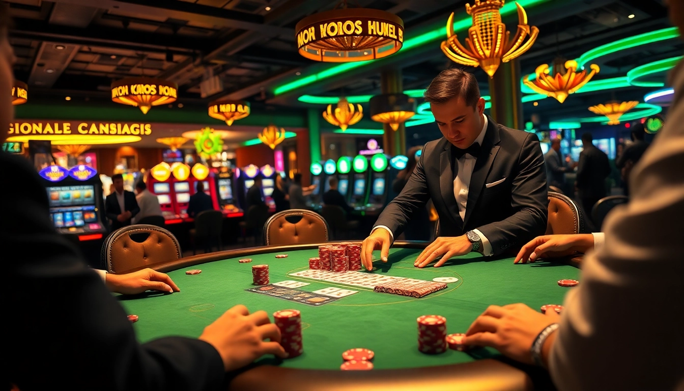 KUBET77 online gambling interface showcasing a luxurious poker table with colorful chips and elegant players.