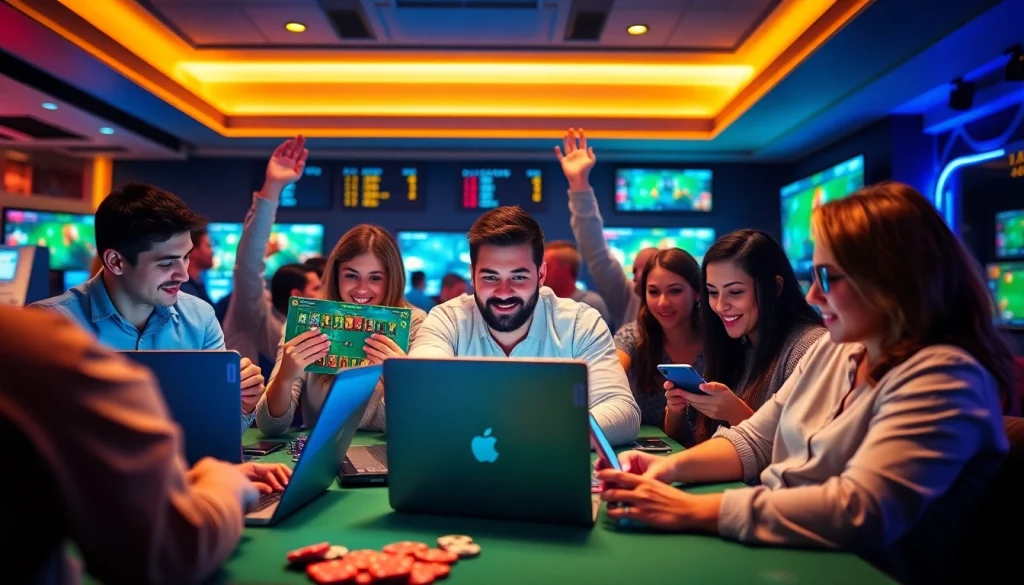 Experience the dynamic world of online gambling at stimmgewitter.org with engaging visuals of players and games.