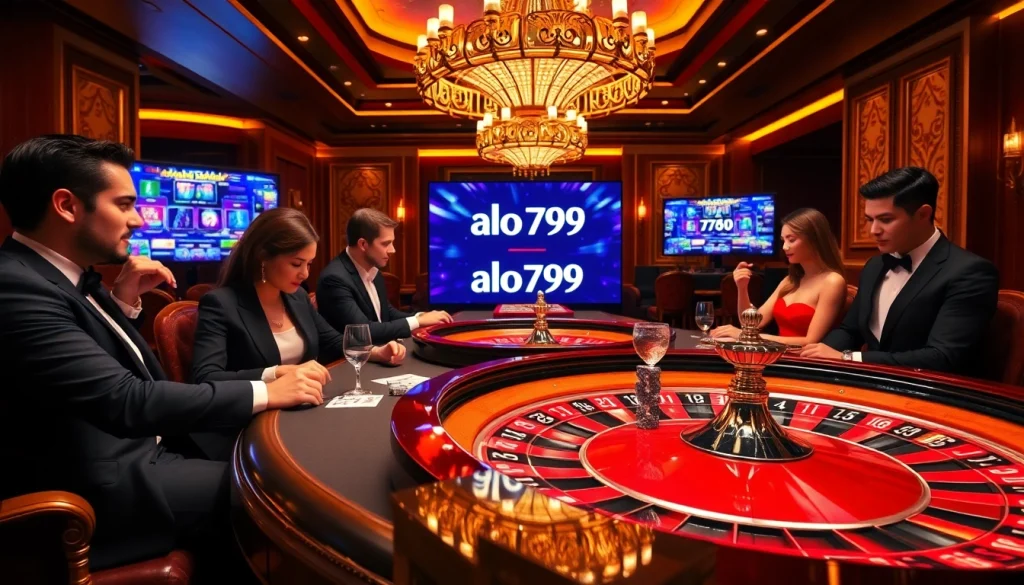 Players enjoy a thrilling game at alo 789's luxurious casino tables, showcasing excitement and professionalism.