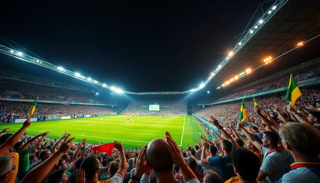 Exciting live football experience at vaoluoitv.it.com, showcasing a packed stadium and dynamic atmosphere.