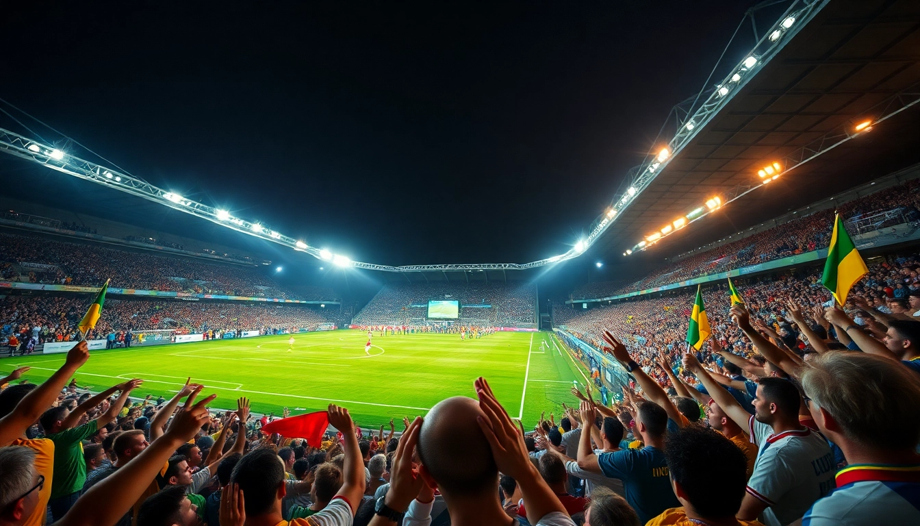 Exciting live football experience at vaoluoitv.it.com, showcasing a packed stadium and dynamic atmosphere.