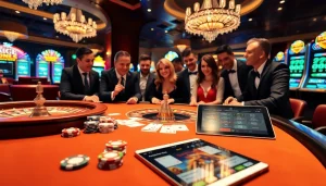 Experience excitement at the casino with the fly88 code as players engage at the poker table.