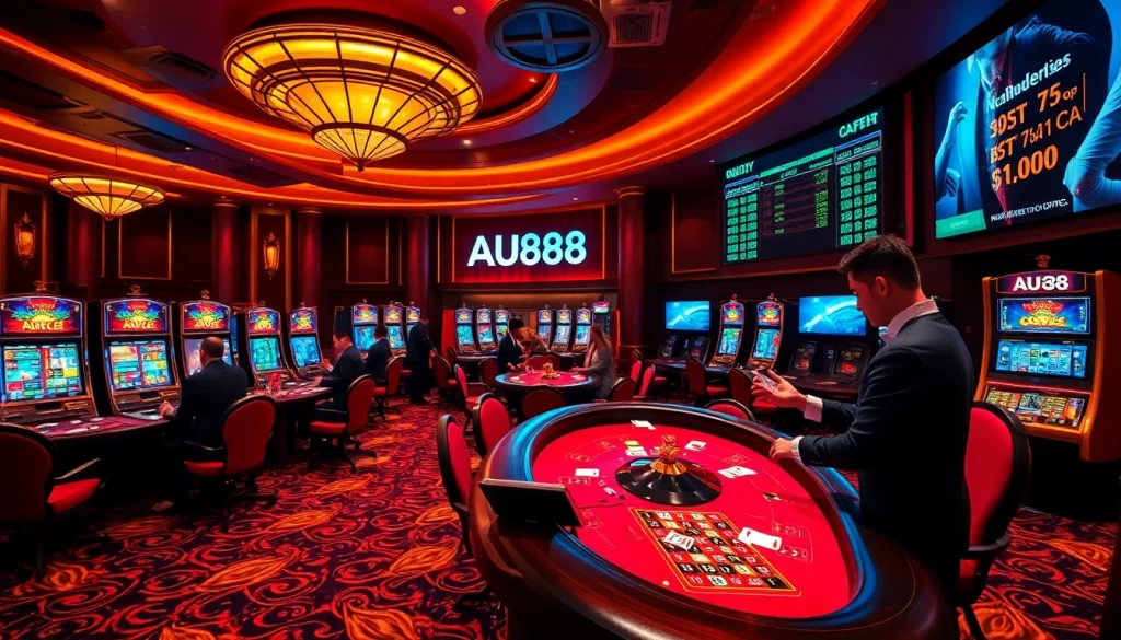 Experience thrilling gaming at AU88 with vibrant casino tables and luxurious ambiance.