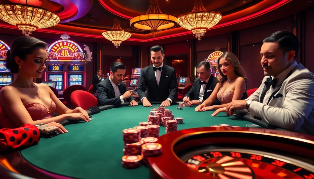 Exciting poker gameplay scene with vibrant casino elements, showcasing https://vn23.sa.com/ as a premier gambling destination.