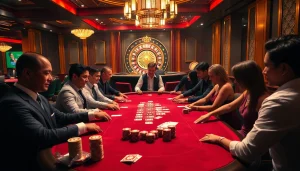 Betting excitement at febet's high-stakes poker table with professional players and vibrant chips.