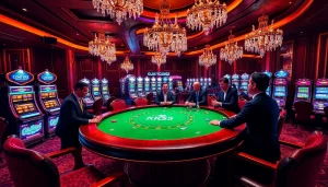 Exciting casino atmosphere featuring the KK55 poker table, luxe decor, and vibrant gaming.