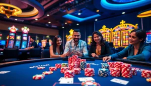 Exciting online casino atmosphere featuring poker chips and games at hay.win.