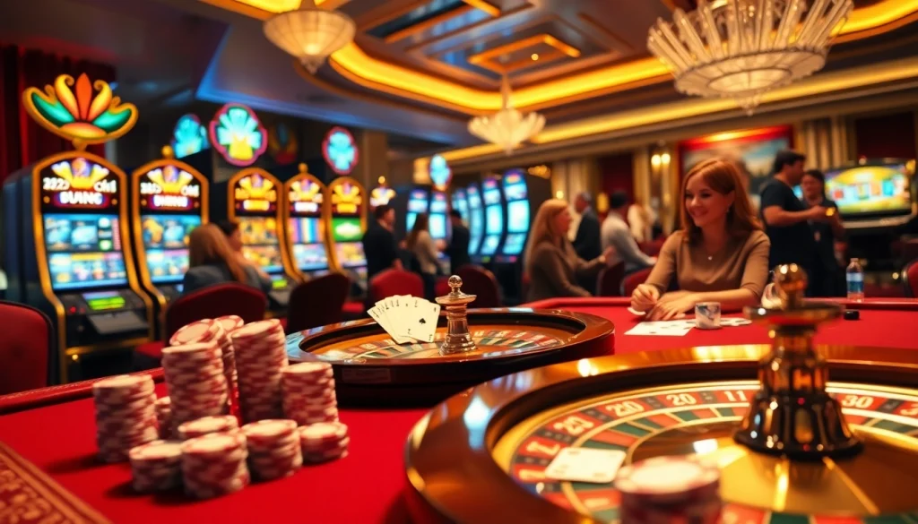 A scene showcasing the excitement of the casino with games, reflecting the vibrant atmosphere of nhà cái FLY88.