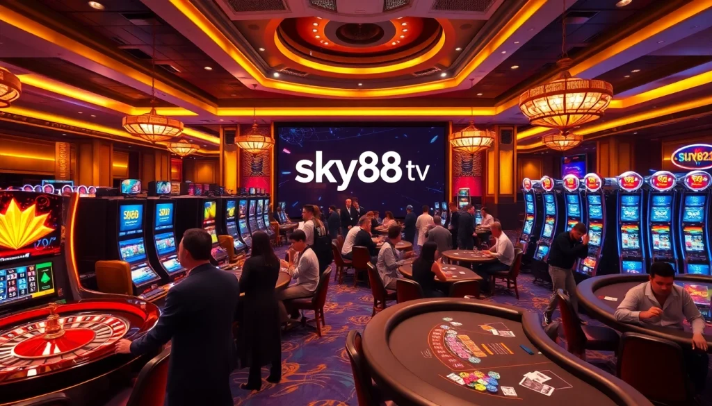 Experience the thrill of 'sky88 tv' in a dazzling casino filled with high-stakes action and luxury decor.