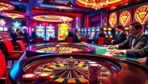 Players enjoying intense poker gameplay at a high-end casino table, reflecting the excitement of vaobet.