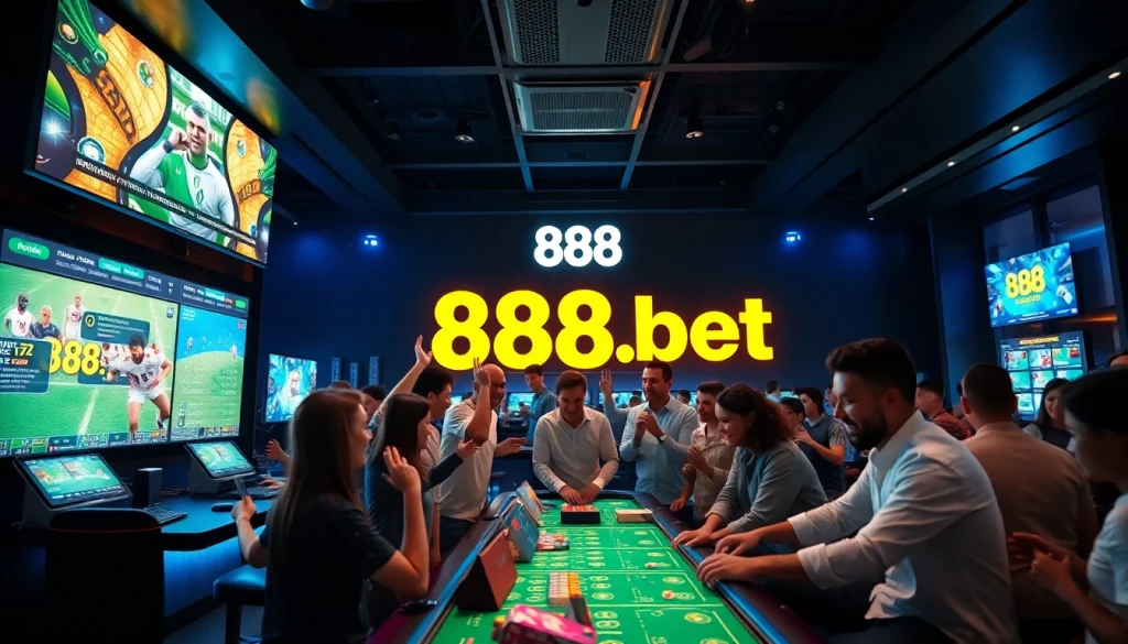 Exciting gaming environment showcasing players at 888b.bet, highlighting sports events and bonuses.