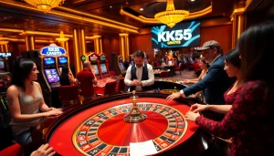 Players engaging at a luxurious casino table, featuring https://kk55.gratis/ for an immersive gambling experience.