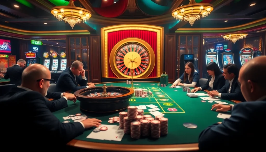 Experience the thrill of high-stakes gaming at MB66.COM's poker table with vibrant casino visuals.