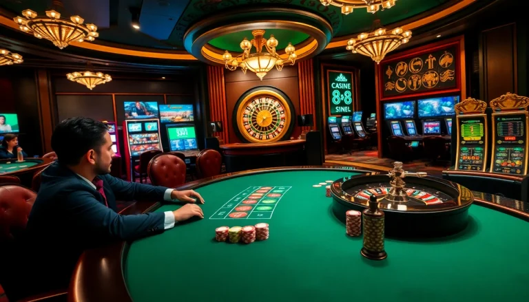 Experience the excitement of 88i at a vibrant casino scene filled with poker chips and roulette wheels.