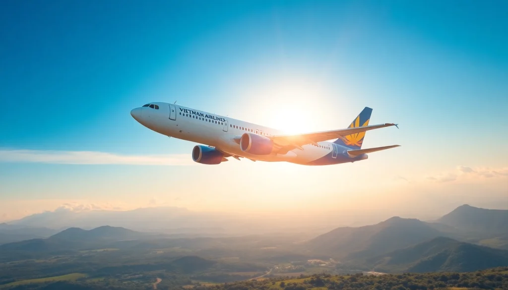 Vietnam Airlines VN168 soaring through a clear sky, symbolizing travel and adventure.