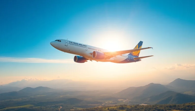 Vietnam Airlines VN168 soaring through a clear sky, symbolizing travel and adventure.